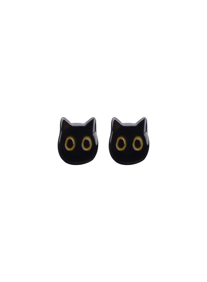 Cykdohy Cute Black Cat Head Stud Tiny Small Earrings Funny Lovely Yellow Eyes Kitten Cartilage Tragus Post Earring Simple Statement Animal Ear Studs Lightweight Jewelry for Women Sister Daughter - Image 1